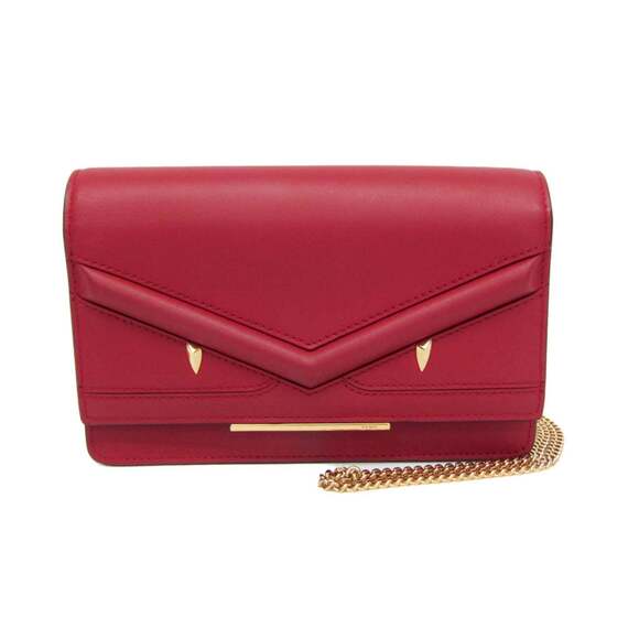Fendi Bag Bugs 8M0346 Women's Leather Chain/Shoulder Wallet Red Color